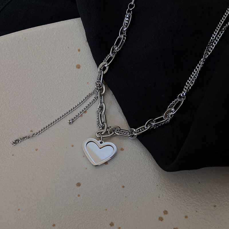 Sweet love, silver patchwork necklace, women's design sense sweater chain accessory, niche autumn hoodie chain, ins style details Picture
