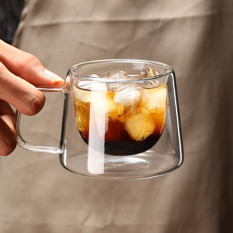 High-appearance-level milk coffee cup, heat-resistant handle cup, a best-selling souvenir, double-layer insulated glass cup details Picture