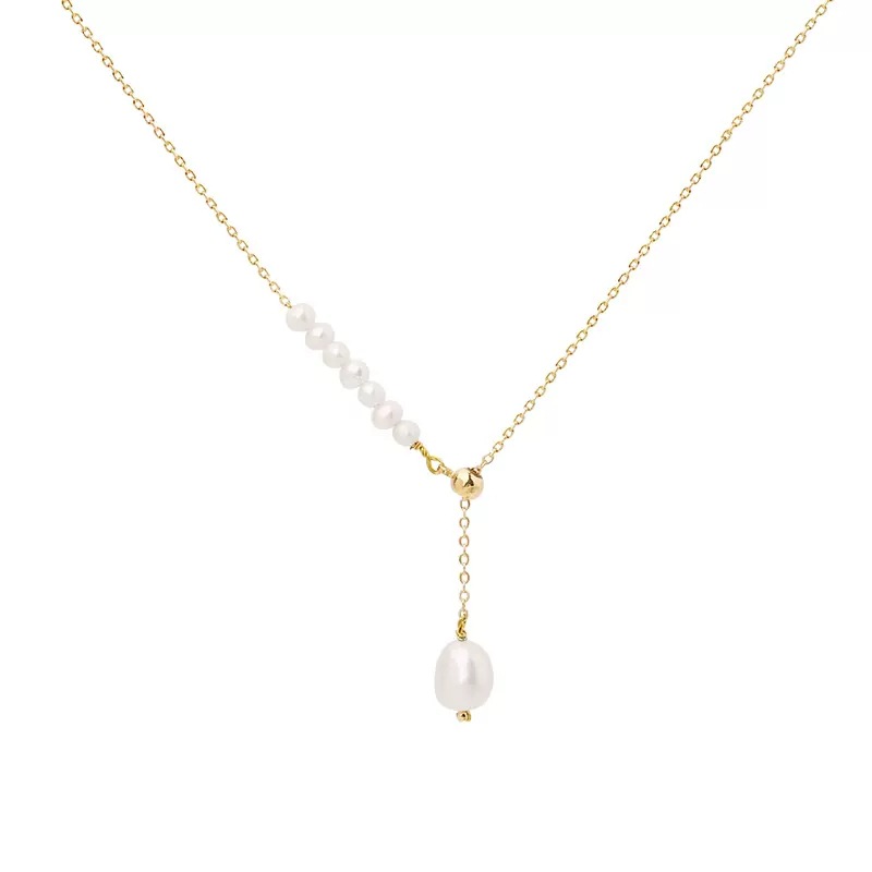 Freshwater pearl pendant necklace, women's light luxury niche design, high-end collarbone chain, retro simple light luxury neck chain Item Picture