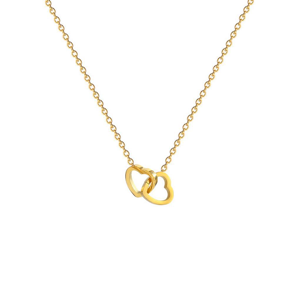 Heart-to-heart titanium steel necklace, a women's heart-shaped double-ring titanium steel collarbone chain with a niche design sense and light luxury collarbone chain Item Picture