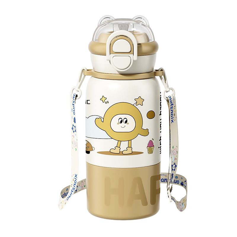 New high-appearance 316 stainless steel insulated cup, cute three-drinking water cup, outdoor portable large-capacity straw cup Item Picture
