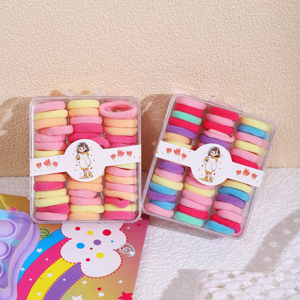 Infant and toddler hair band, plush hair tie, spring and summer girls' cute thumb ring, high-elasticity headwear that won't damage babies' hair Specification drawing