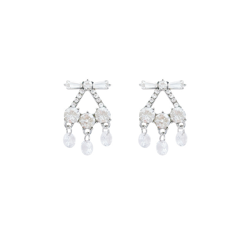 Light luxury, versatile and high-end, slightly inset zircon bow tassel stud earrings, women's super fairy-like gentle and elegant earrings and earrings Item Picture
