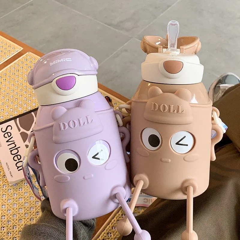Cute children's insulated cup, big eye expression cartoon straw cup, portable girls' gift, anti-drop stainless steel water cup Specification drawing