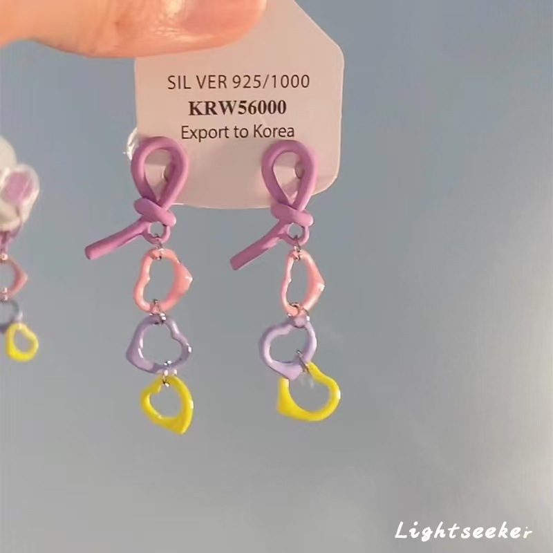 Colorful dopamine ring heart-shaped earrings, sweet summer girls, high appearance level, long earrings, elegant earrings full figure