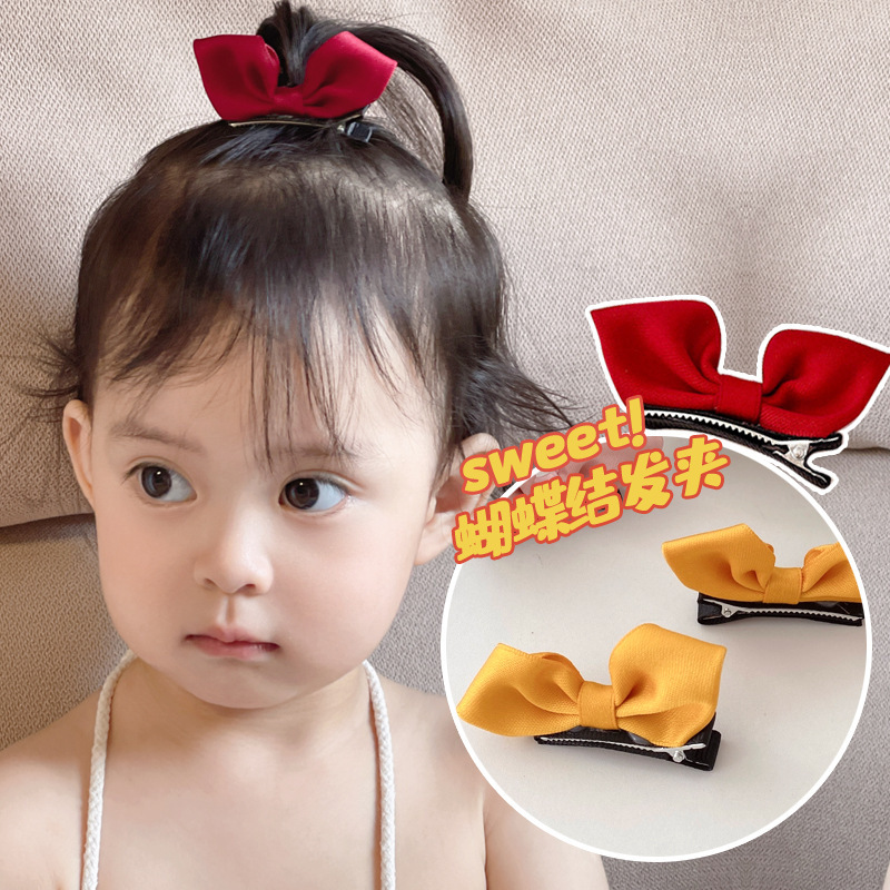 Korean-style children's hair clips, bow three-dimensional headwear, solid color fabric hair clips for girls that won't damage hair, side bangs clips Specification drawing