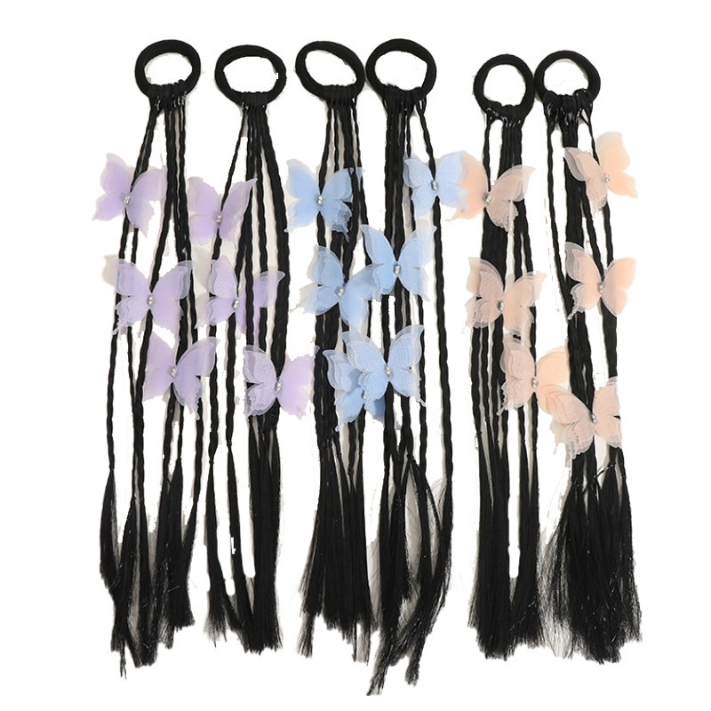 New children's wigs, boxing braids, braided hair, double ponytail hair bands, super fairy-like bow hair bands for girls Item Picture