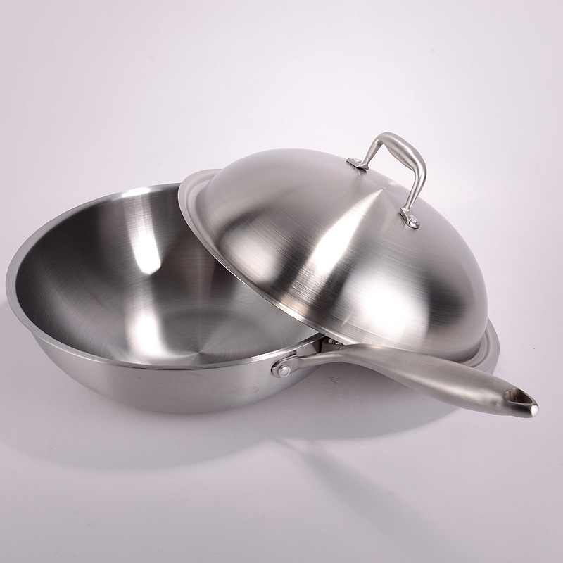 Exhibition sales gift POTS: smoke-free, non-stick, uncoated white steel POTS, stainless steel woks, three-layer steel woks