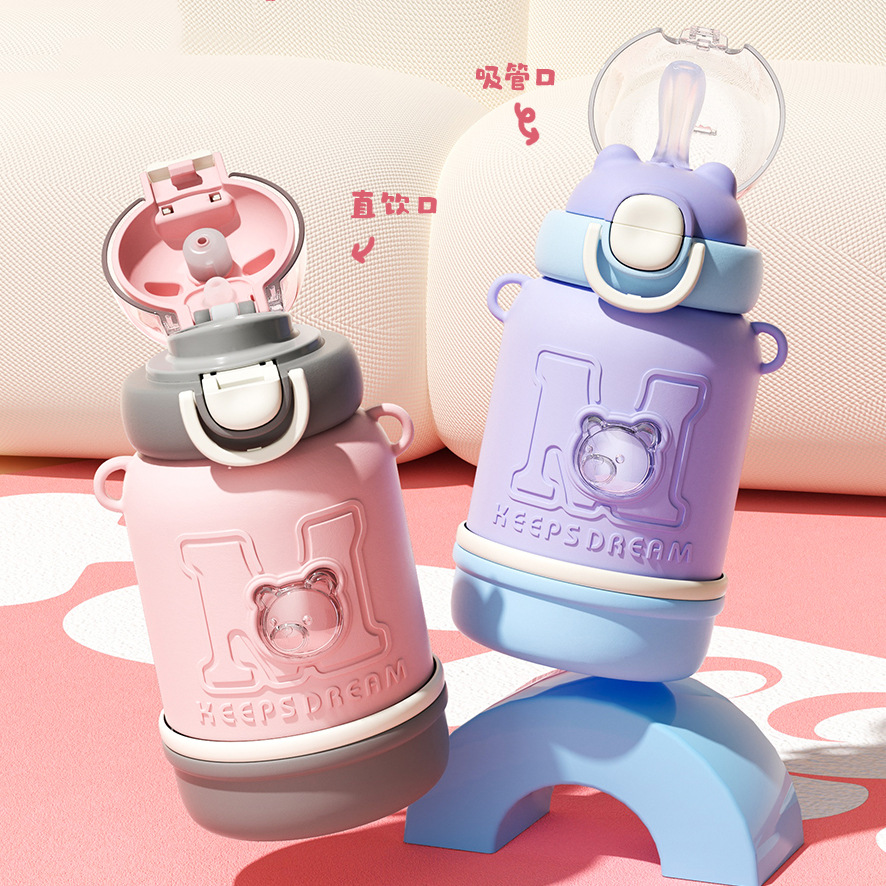 Insulated cup for children, girls, large capacity 304 stainless steel, high appearance level portable cartoon girls, anti-drop water cup full figure