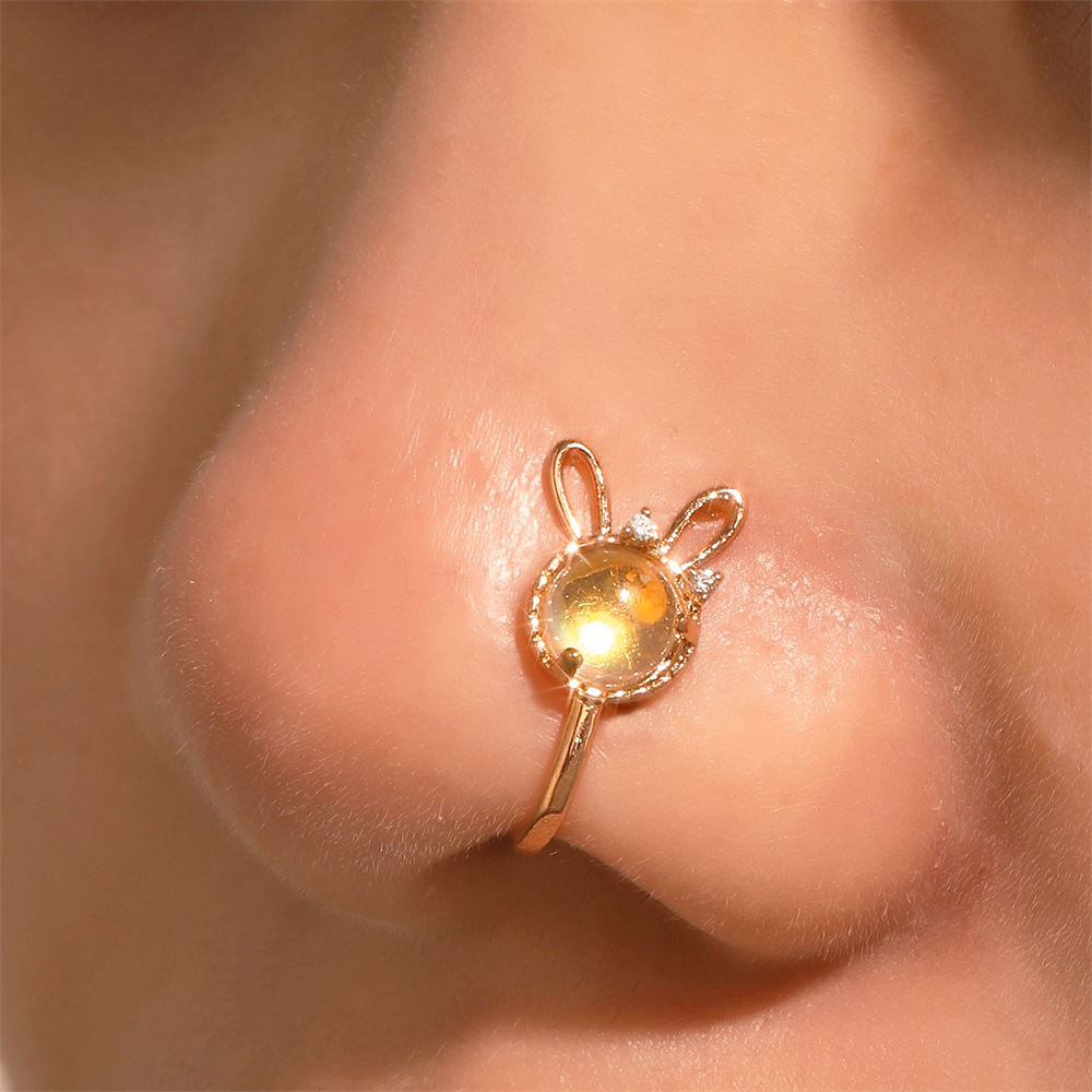Cross-border European and American U-shaped rabbit nose clip nose nail fashion non-perforated diamond-encruted moonstone rabbit nose decoration piercing accessory full figure