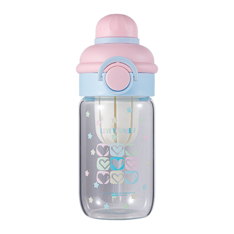 Cute and fresh glass water cups, portable double-drinking straw cups for girls, heat-resistant tea brewing cups for students, wholesale summer cups Item Picture