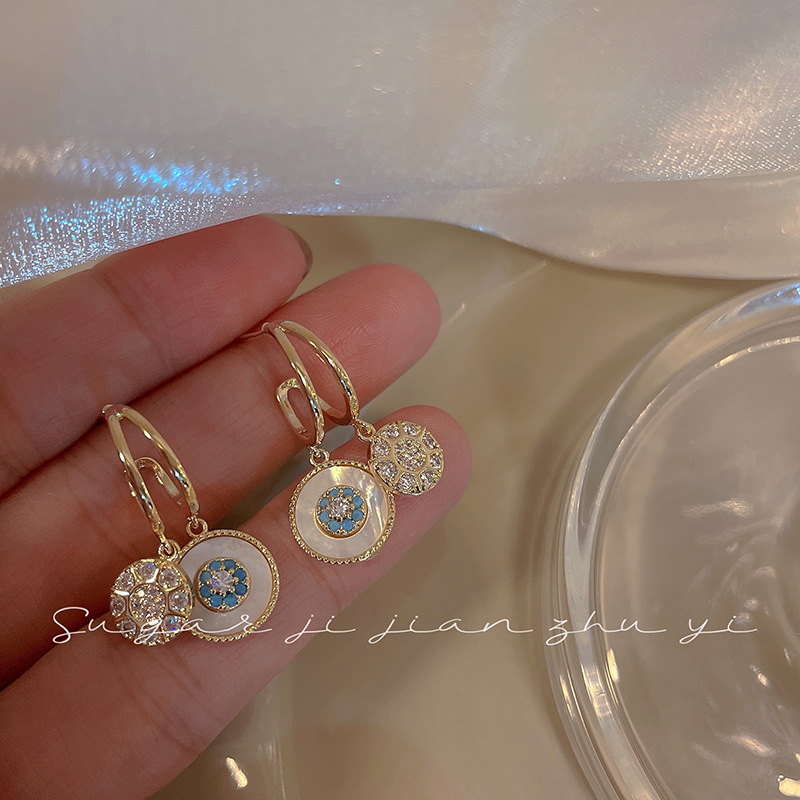 925 Silver needle circular earrings, exquisite and high-end, light luxury, retro style, gentle zircon earrings and earrings for women Specification drawing