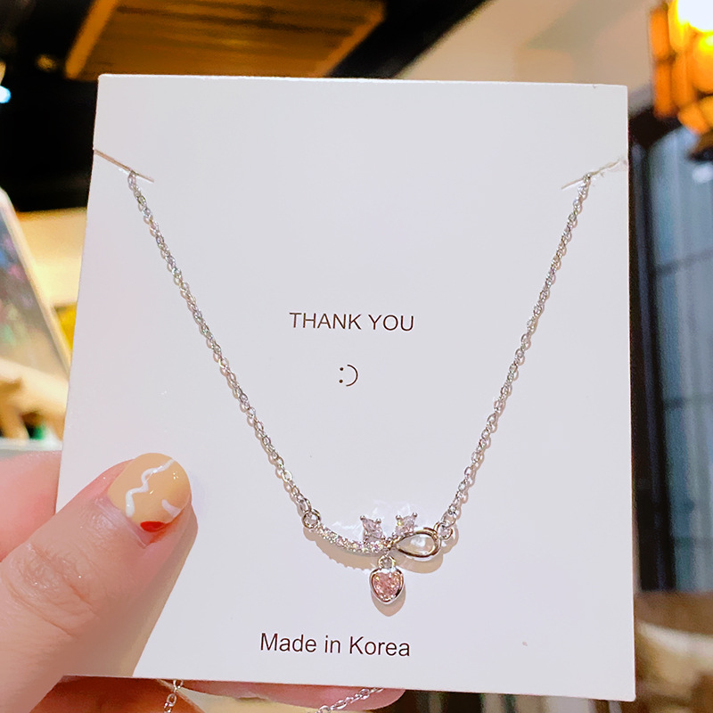 Exquisite and light luxury bow zircon heart titanium steel necklace, a versatile, niche and high-end collarbone chain fashion accessory for women Specification drawing