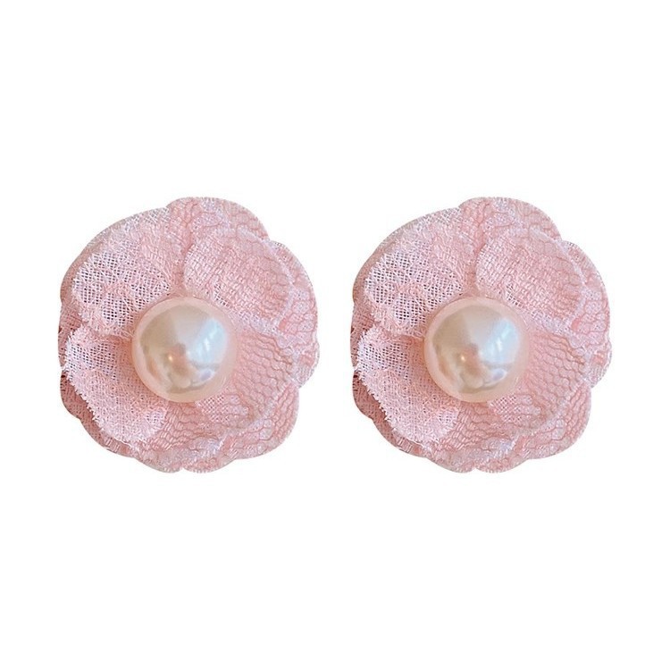 Dopamine pink rose stud earrings for girls, sweet and girlish pearl earrings, high-end and elegant 2025 new style earrings Item Picture