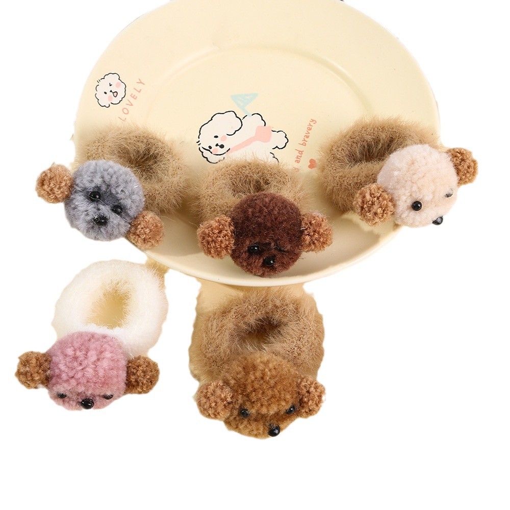 Autumn and winter cartoon bear head, coffee-colored phone coil, children's hair tie, cute girl's sweet headwear, hair clip, hair band, girl Item Picture