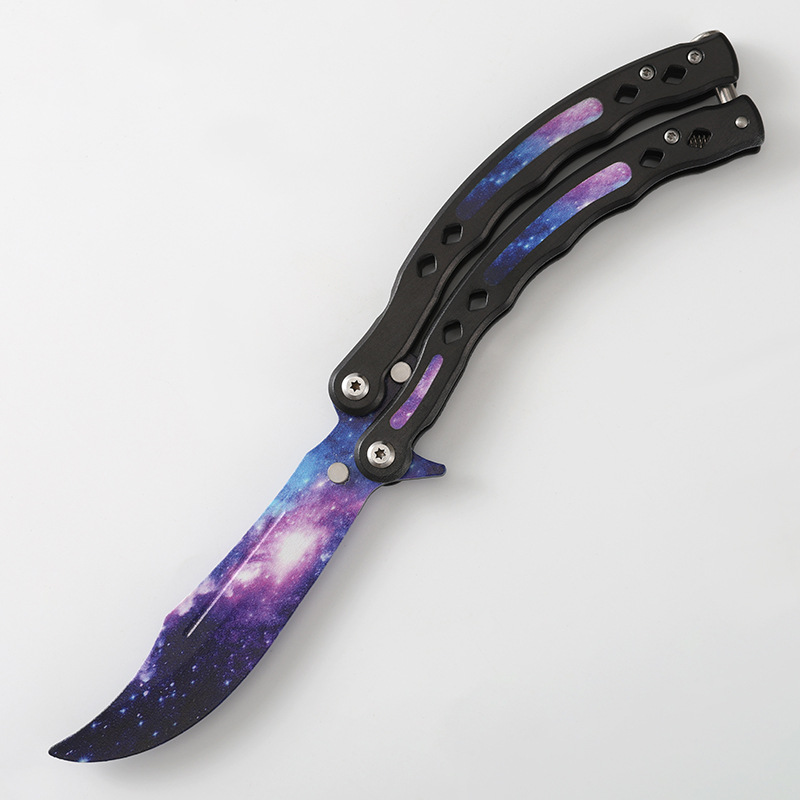 Factory direct sales of csgo butterfly knife folding training knife peripheral toys for beginners to practice swinging the knife safely without cutting Specification drawing