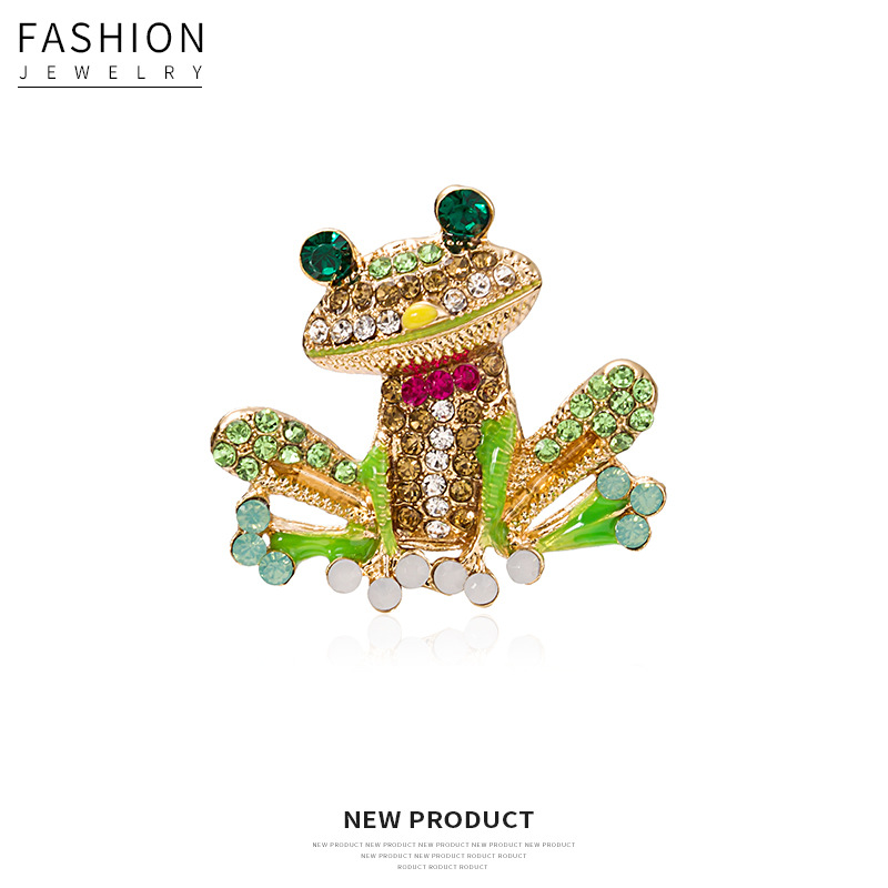 European and American creative and personalized cartoon alloy diamond-encrusted frog brooch, a new cross-border fashion animal collar brooch full figure