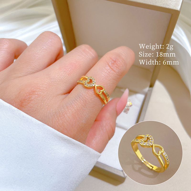 【 Real Gold Electroplating 】 Heart-to-Heart compatible women's fashion micro-set light luxury ring index finger ring, the same style as the Internet celebrity's cold style full figure