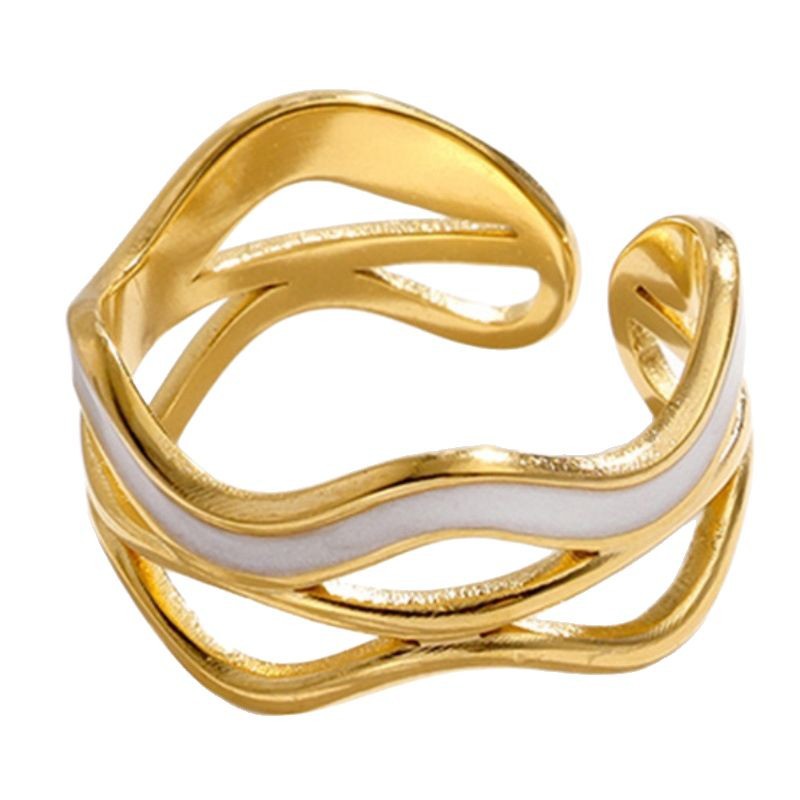 Titanium steel oil pressure dripping oil process meteorite texture ring for women, anti-color fading, cross-border exclusive for Europe and America, the same style as Instagram influencers Item Picture