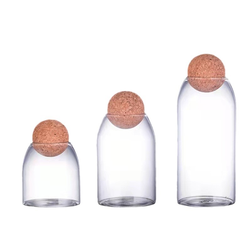 Wholesale spherical cork glass sealed jars for tea and coffee bean storage, kitchen storage for coarse grains and snacks Item Picture