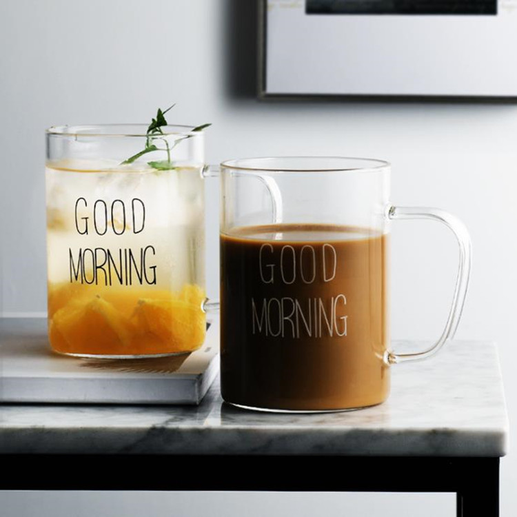 Breakfast cup, water cup, glass cup, milk cup, glass cup with handle, drink cup, advertising gift cup, large-capacity water cup Specification drawing