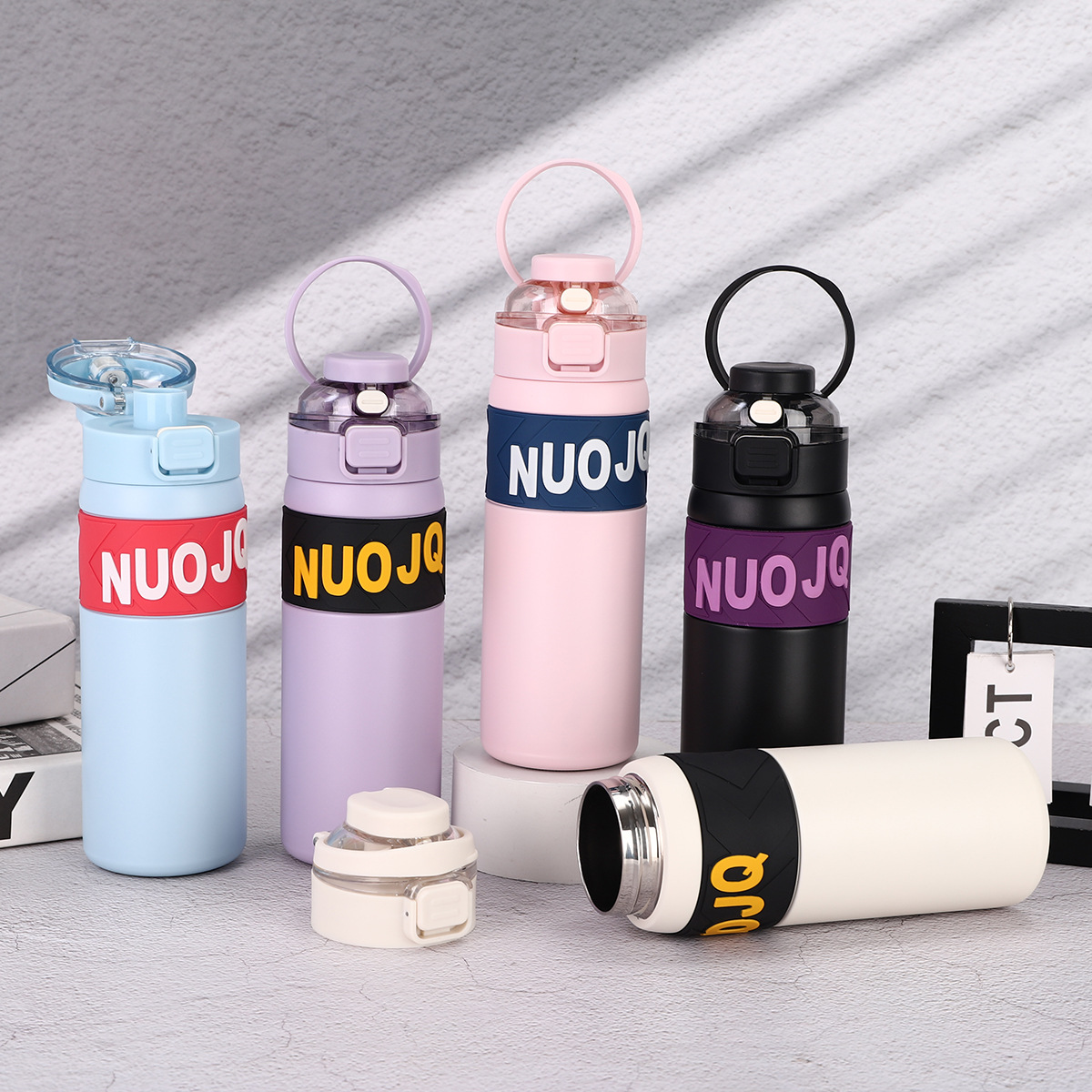 New 304 stainless steel double-drink bouncy cup, large-capacity double-layer vacuum insulated cup, outdoor portable sports water bottle details Picture