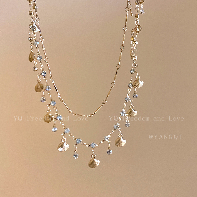 Daughter of the Sea ~ Blue Zircon and Golden Shell Necklace, versatile bracelet, niche design sense, light luxury jewelry details Picture