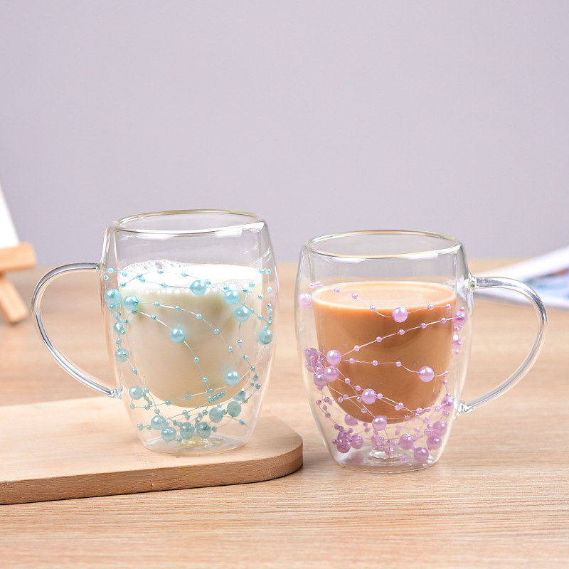 High borosilicate glass insulated double-layer glass cups for home coffee cups with handles and built-in bubble milk tea beverage cups are available details Picture