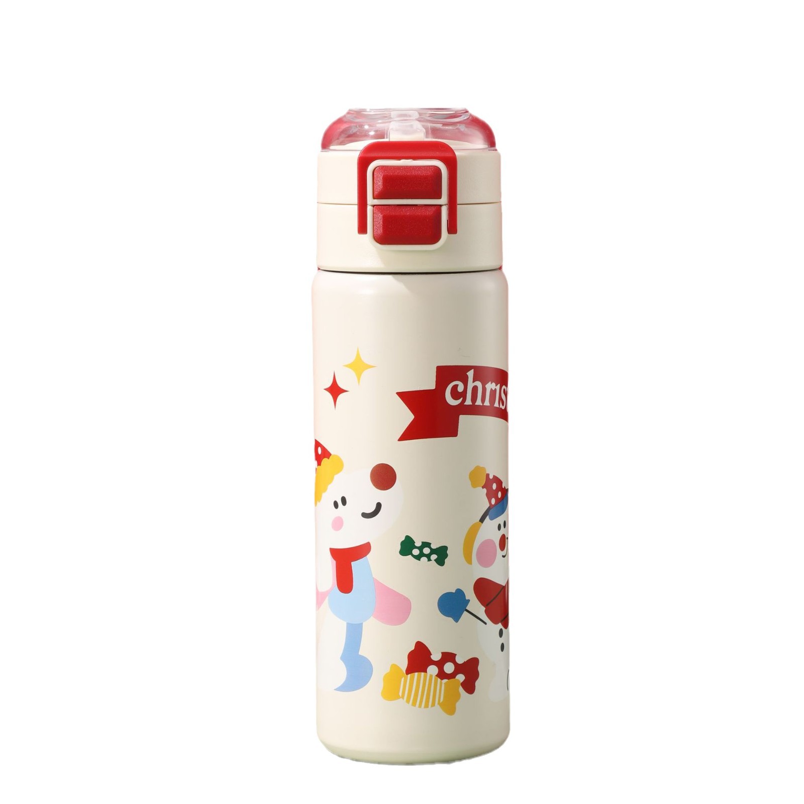 New Christmas series double-spout 316 stainless steel insulated cups, cute cartoon straw cups for holiday gifts wholesale Item Picture