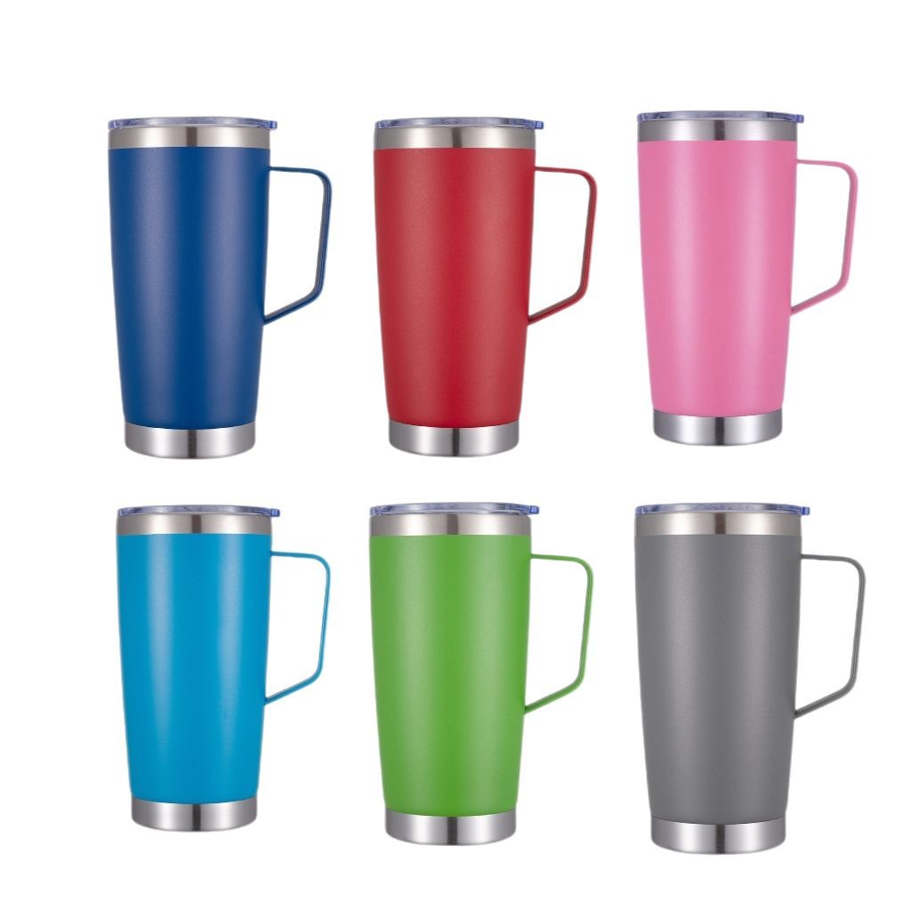 Cross-border in-stock 20oz/30oz handle car cups, 304 stainless steel insulated cold-sprayed plastic coffee straw ice cup Item Picture