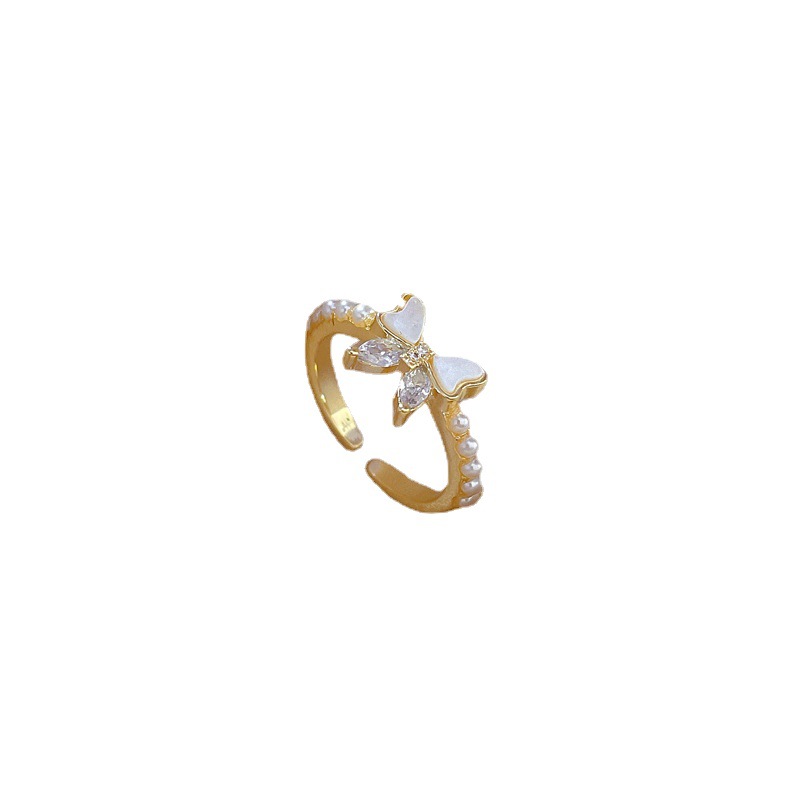 【 Real Gold 】 Butterfly Oil Drop Zircon ring with adjustable opening, simple jewelry, Japanese-style ring couple rings Item Picture