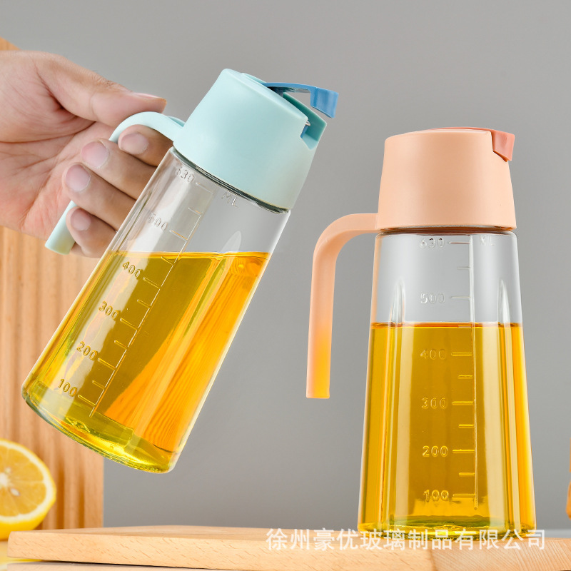 630ml automatic opening and closing oil bottle, household kitchen soy sauce and vinegar bottle, glass seasoning bottle, oil bottle wholesale available with printing details Picture