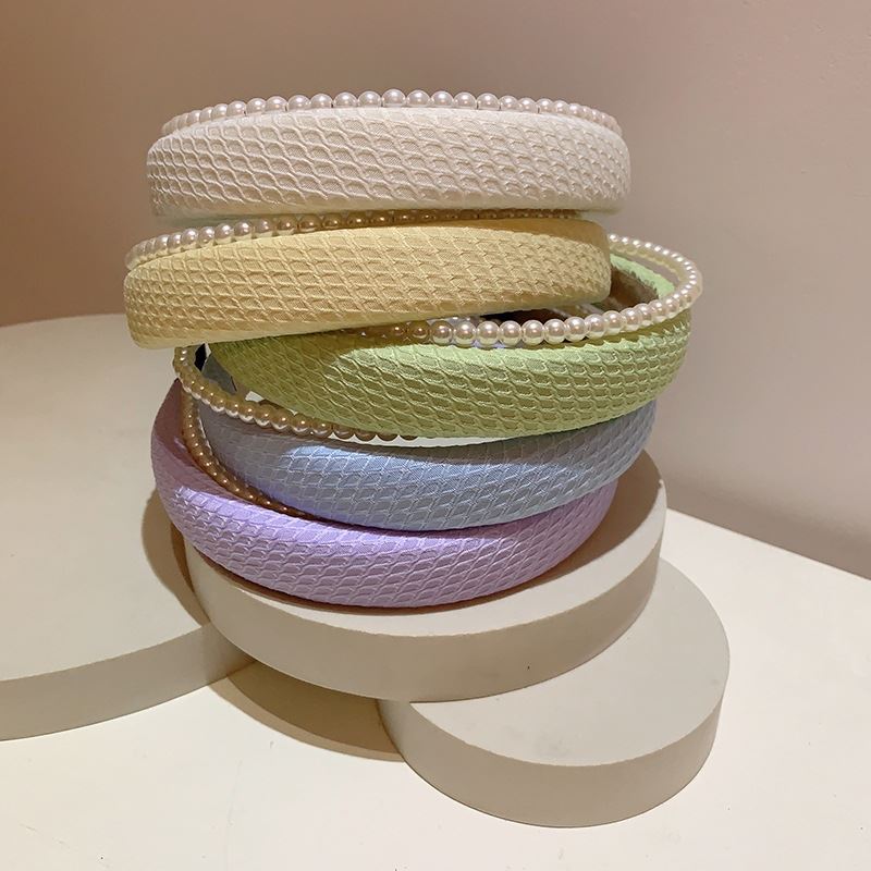 Pearl candy-colored sponge hair band, retro sweet princess style, 2023 new Korean-style hair accessory compression headband details Picture