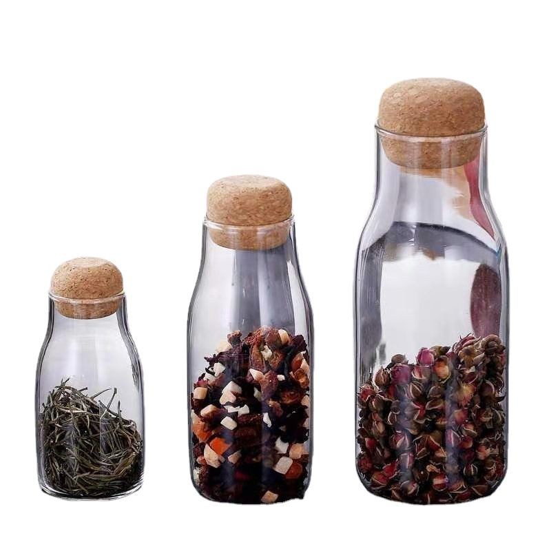 Cork glass bottle household storage jar, tea jar, high borosilicate heat-resistant glass storage bottle, coffee bean storage bottle Item Picture