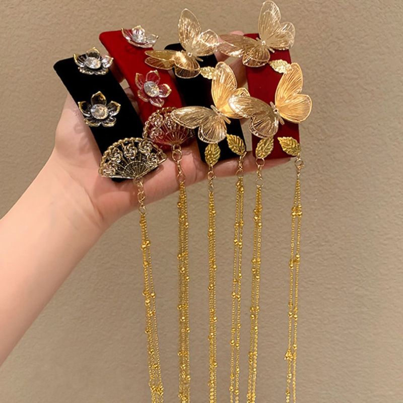 New Chinese-style butterfly tassel hair clips for women, retro and stylish, versatile hair accessories, niche design, exquisite hair accessories full figure