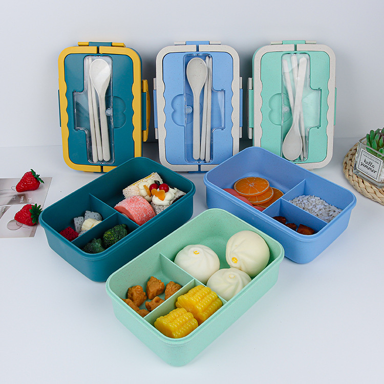 Wheat straw lunch boxes, portable lunch boxes, fresh-keeping boxes, multi-compartment insulated lunch boxes, student lunch boxes, cross-border manufacturer wholesale details Picture