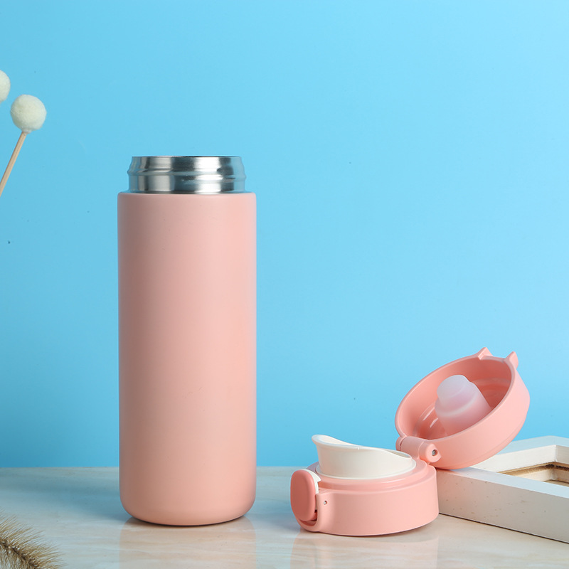 Pea thermos cup with pop-up lid, portable stainless steel water cup, small and cute, Instagram simple cup creativity for male and female students details Picture