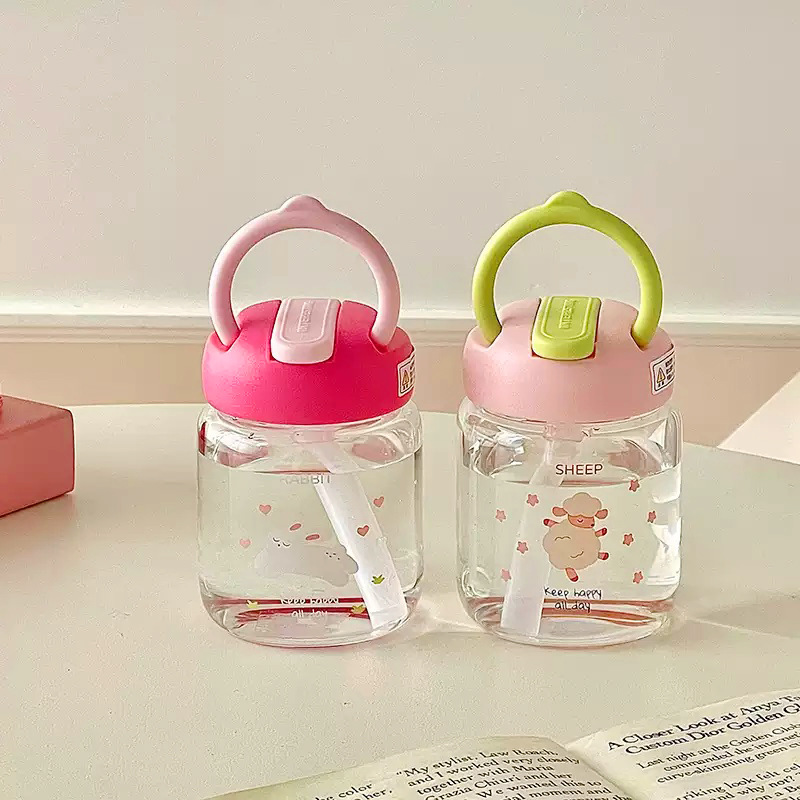 New compact glass cup, cute and portable pocket water cup for girls, direct drinking, high-temperature resistant and leak-proof straw cup gift full figure