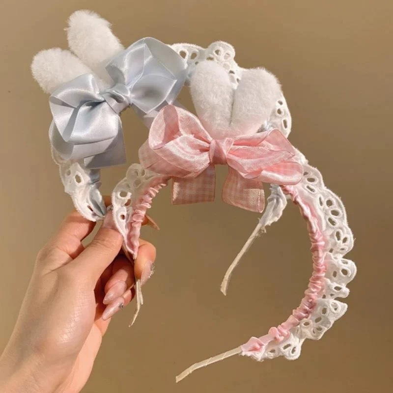 Sweet and cute lace Lolita rabbit ear headband, handcrafted maid, versatile design, girlish headband hair accessory Specification drawing