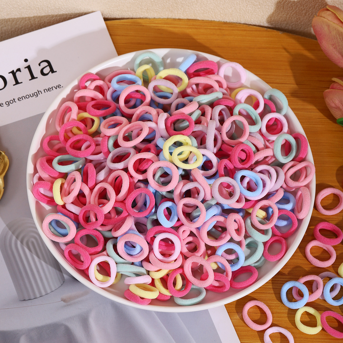 Children's hair-safe towel ring 500 pieces, high-elasticity rubber band, little girl thumb rubber band hair ring, baby's head Application Scenario