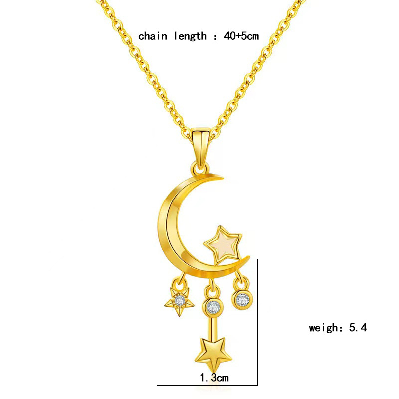 Fashionable and niche design, tassel star moon pendant titanium steel necklace, women's light luxury, versatile collarbone chain accessory Item Picture