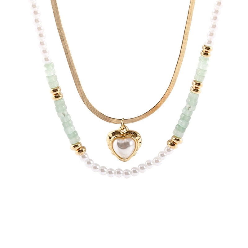 Double-layer pearl heart-shaped necklace, a trendy and versatile sweater chain for women on Instagram, with a high-end and light luxury collarbone chain accessory Item Picture