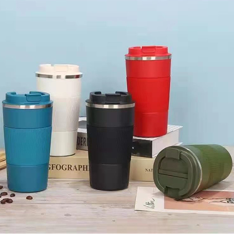 Cross-border business insulated cup, high-end straight commercial coffee vacuum office cup, creative silicone sleeve frosted car cup full figure