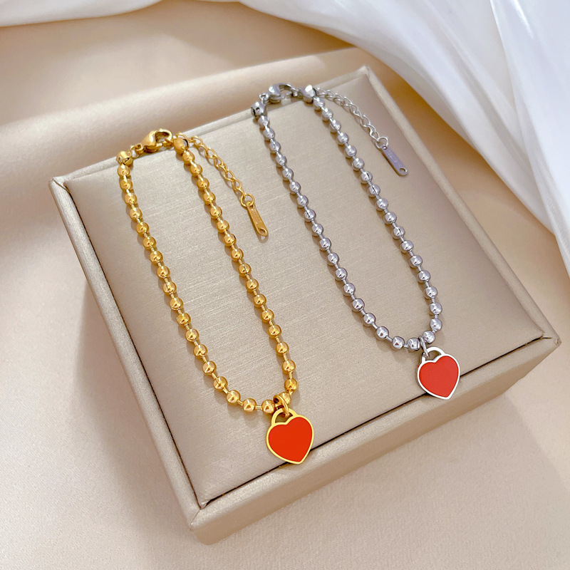 【 All-Titanium Steel 】 Dongdaemun Unique and elegant forest-themed heart-shaped round bead bracelet, a retro gift for female Internet celebrities and best friends full figure