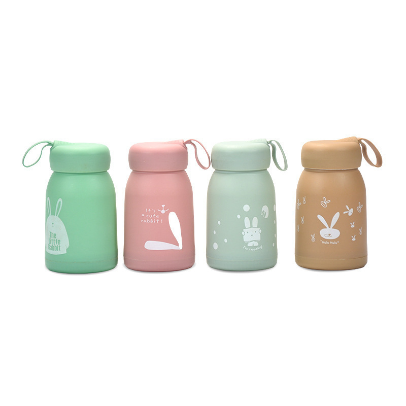 Cute and adorable rabbit glass water cup, portable high-temperature resistant, double-layer advertising cup with a drawstring, gift cup for opening events Item Picture