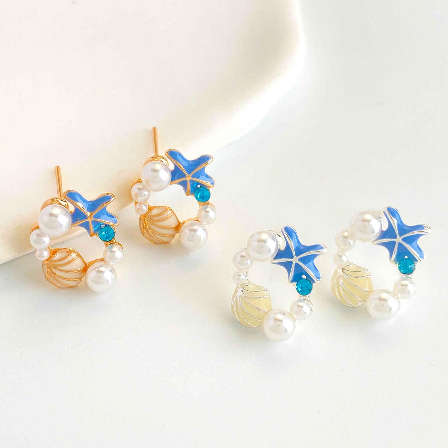 Cross-border fashionable glazed starfish imitation pearl stud earrings for women, versatile and high-end, spring and summer holiday earrings, ocean vacation style Application Scenario