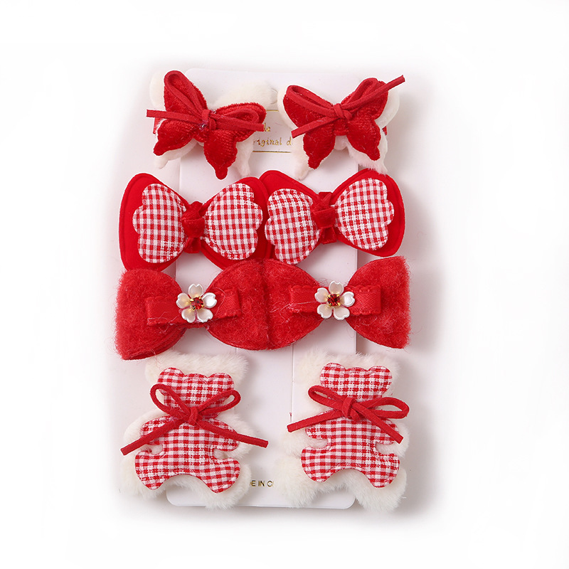 New Year hairpin set, festive red edge clip, little girl bangs bow, New Year greeting headwear, children's broken hairpin Item Picture
