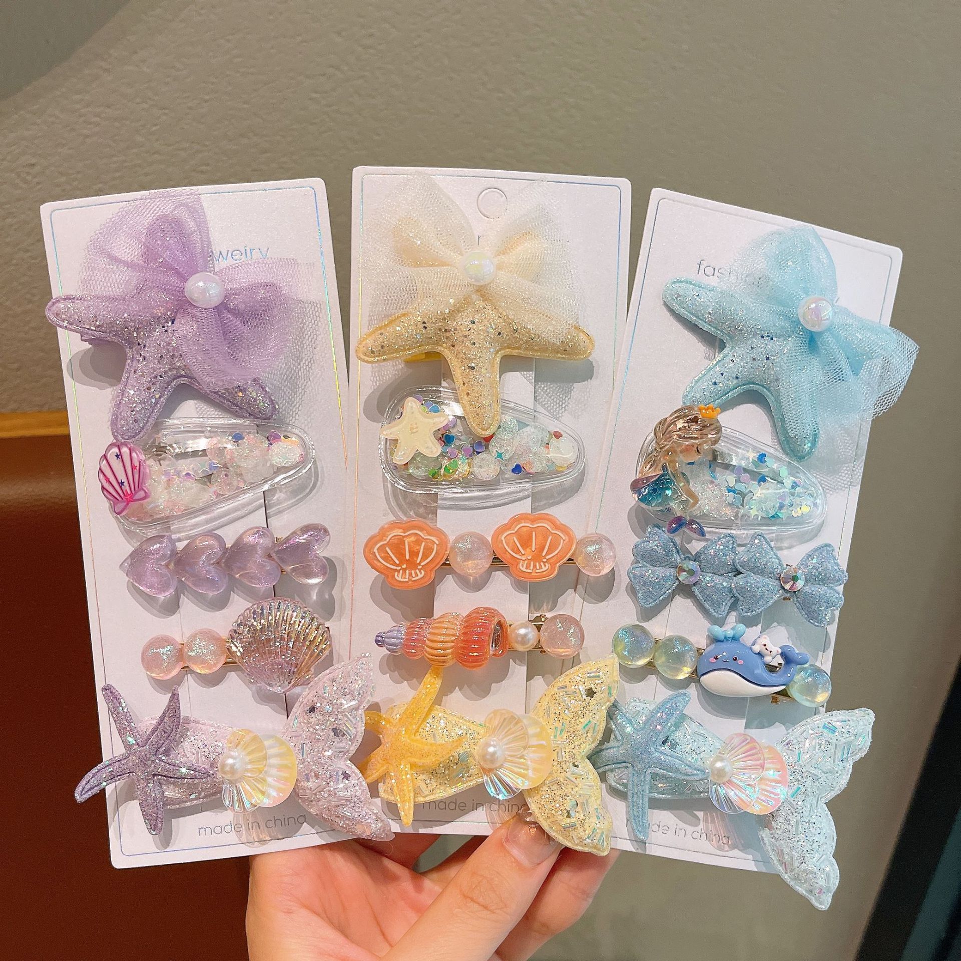 Cute hair accessories for girls, mermaid starfish hair clips, super fairy-like pearl shell hair clips, side broken hair clips, headwear for girls Specification drawing