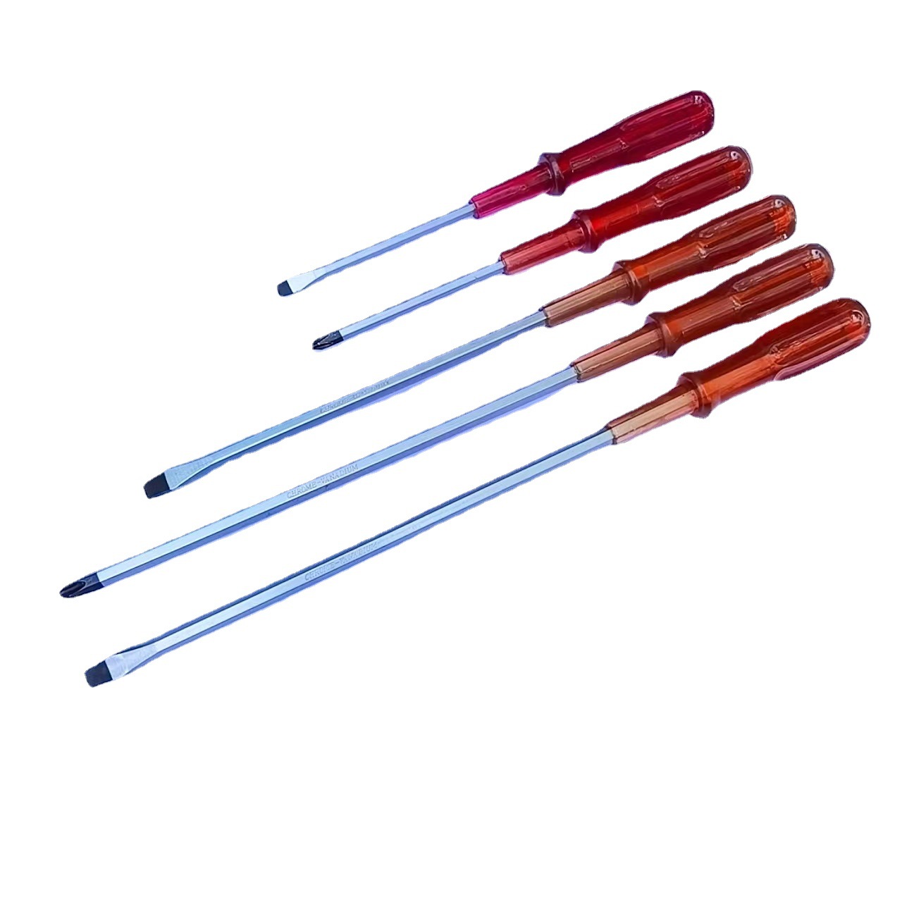 Factory wholesale of transparent long-tail through-hole flat-head screwdrivers for magnetic reinforcement repair manual integral screwdrivers Item Picture