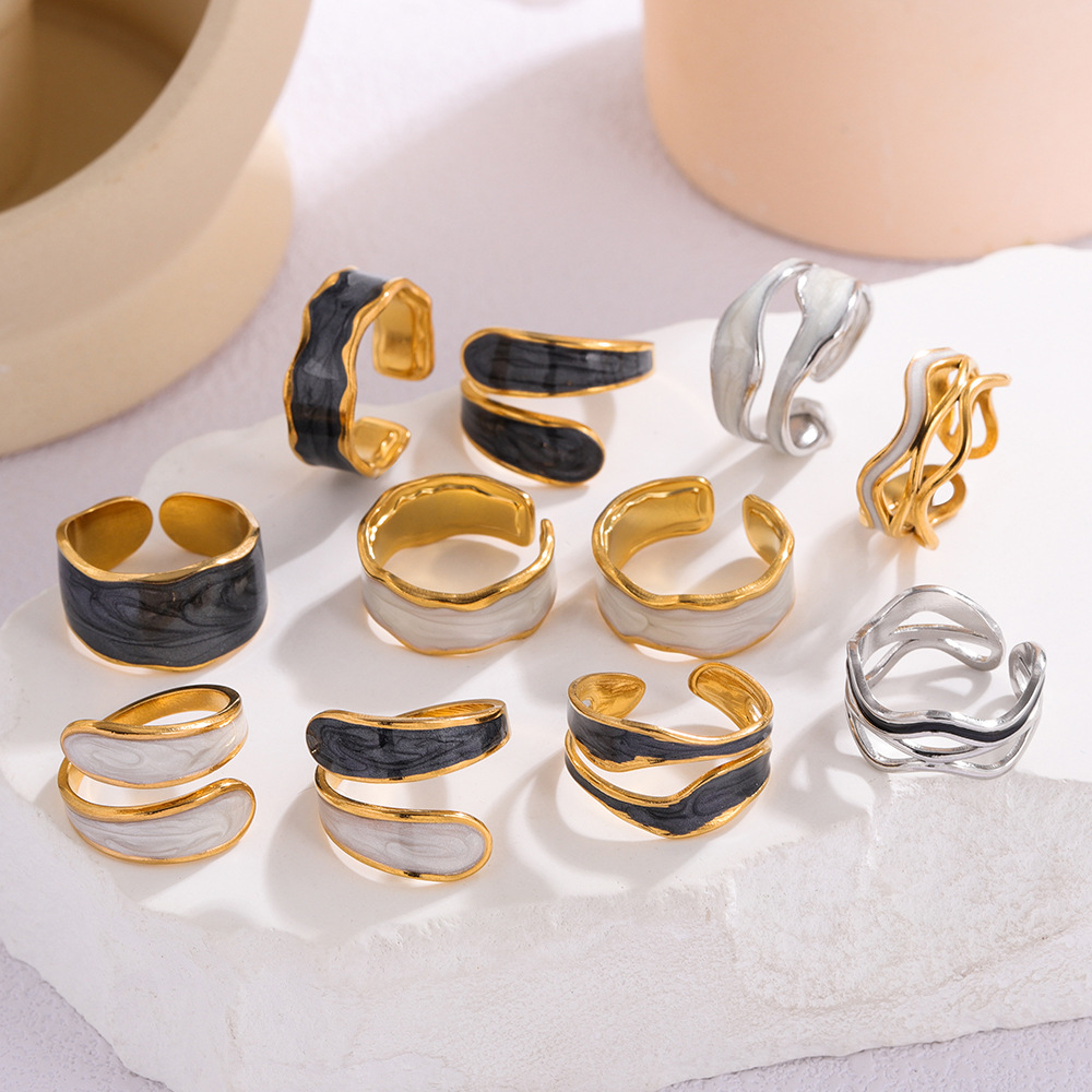 European and American cross-border oil-dripping open titanium steel ring for women, simple ins style, high-end and luxurious, gold-plated stainless steel ring Specification drawing